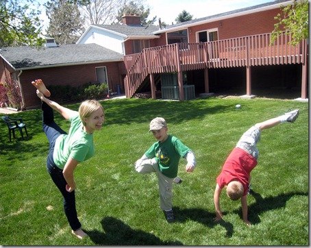 Teri exercising with nephews