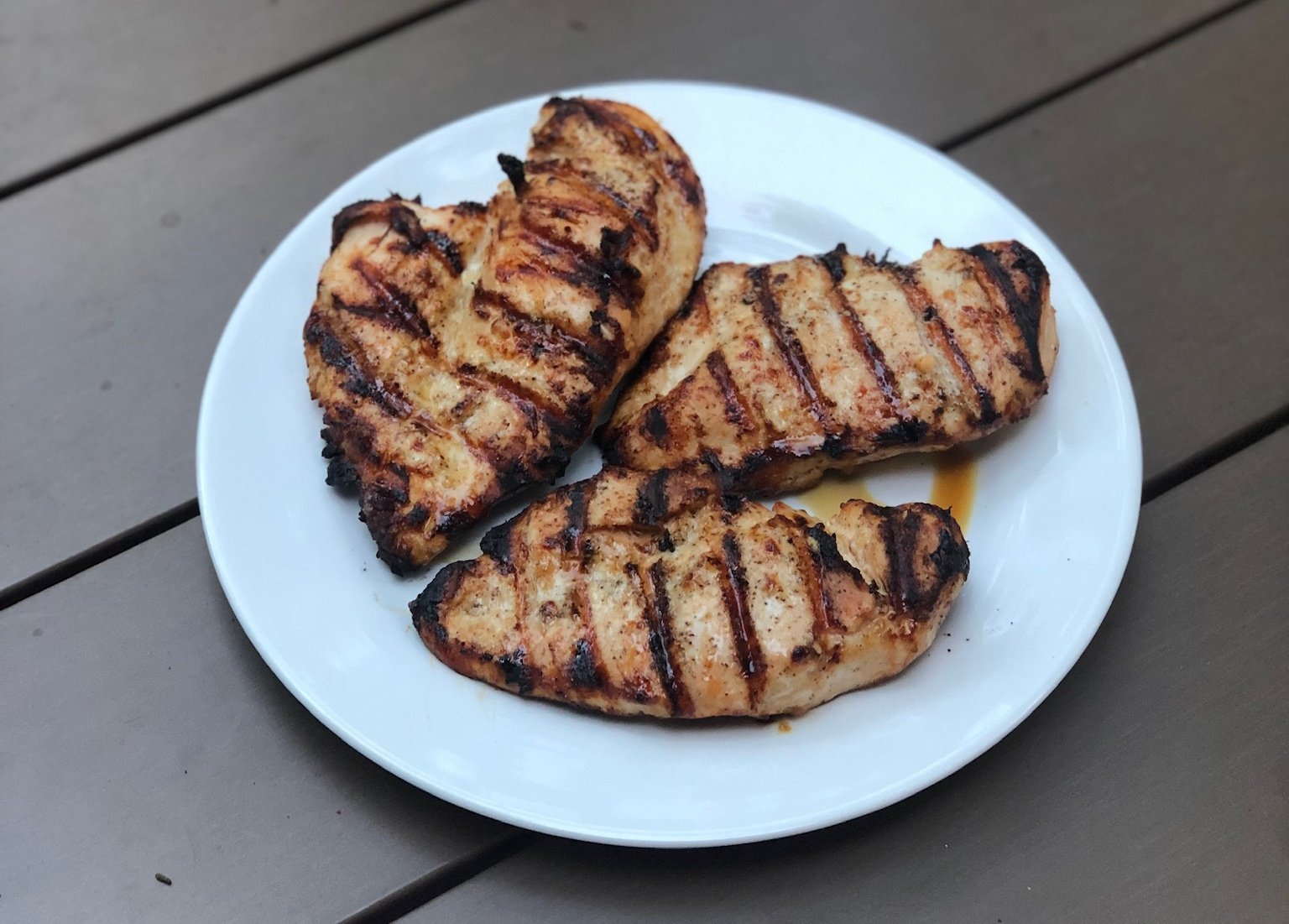plated grilled chicken breasts