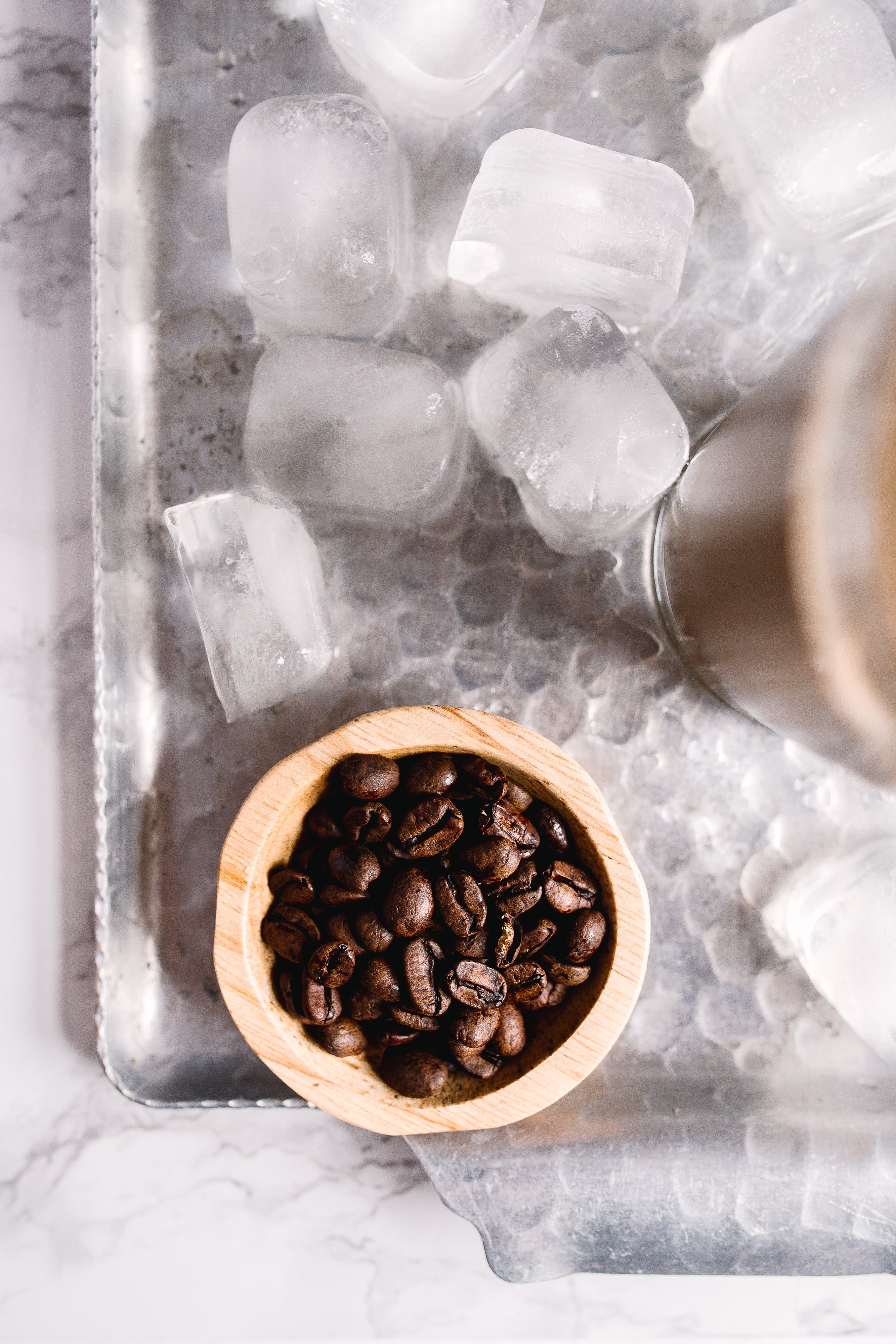 Coffee beans and ice