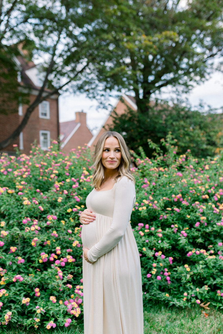 woman wearing a long sleeve dress for Maternity Photoshoot Dresses