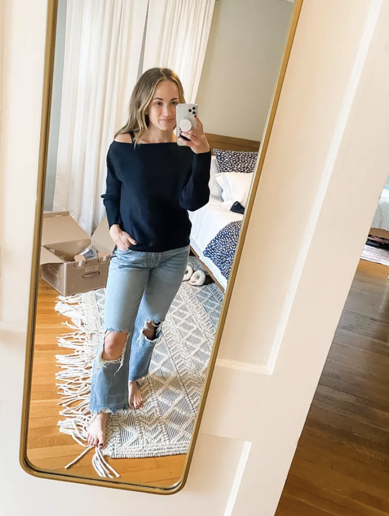 one shoulder sweater | March Outfit Roundup