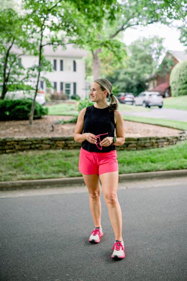 woman wearing running shorts