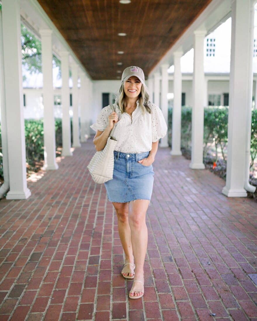 Woman modeling Arhaan Denim Mini Skirt