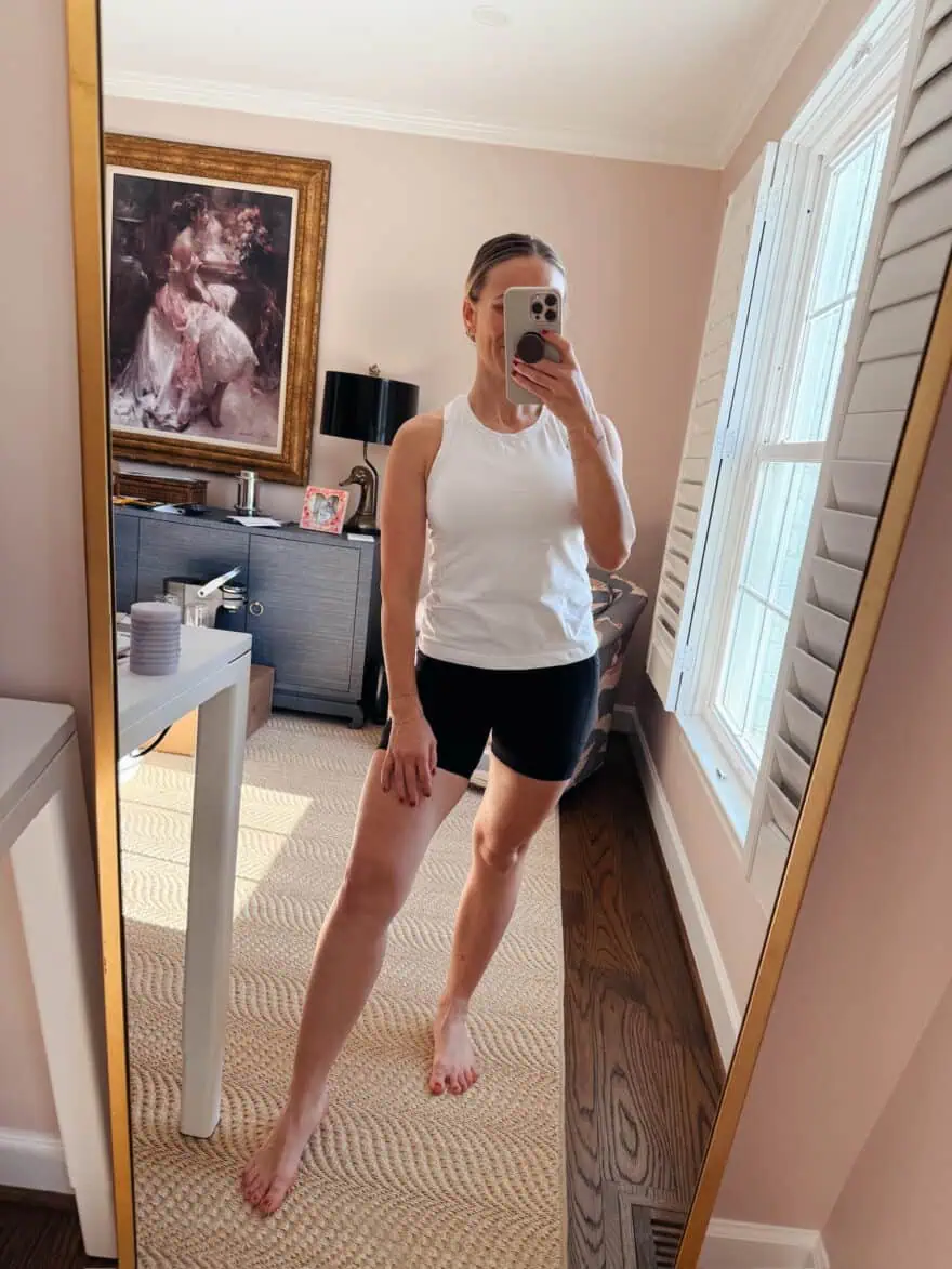 Woman wearing biker shorts for hot yoga