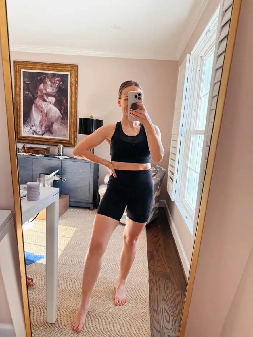 Woman dressed for hot yoga