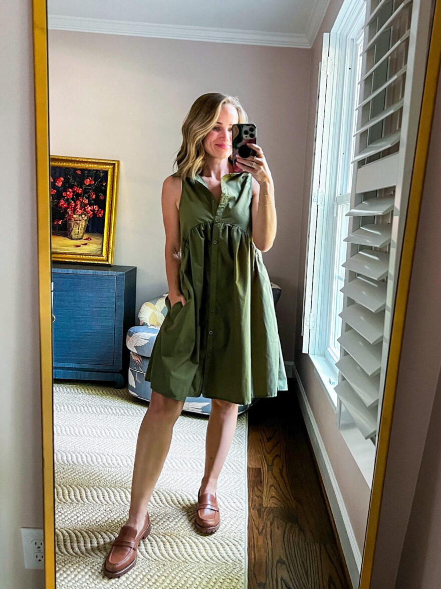 TeriLyn Adams wearing Green Collared Button Down Dress one of her Favorite Spring Amazon Dresses