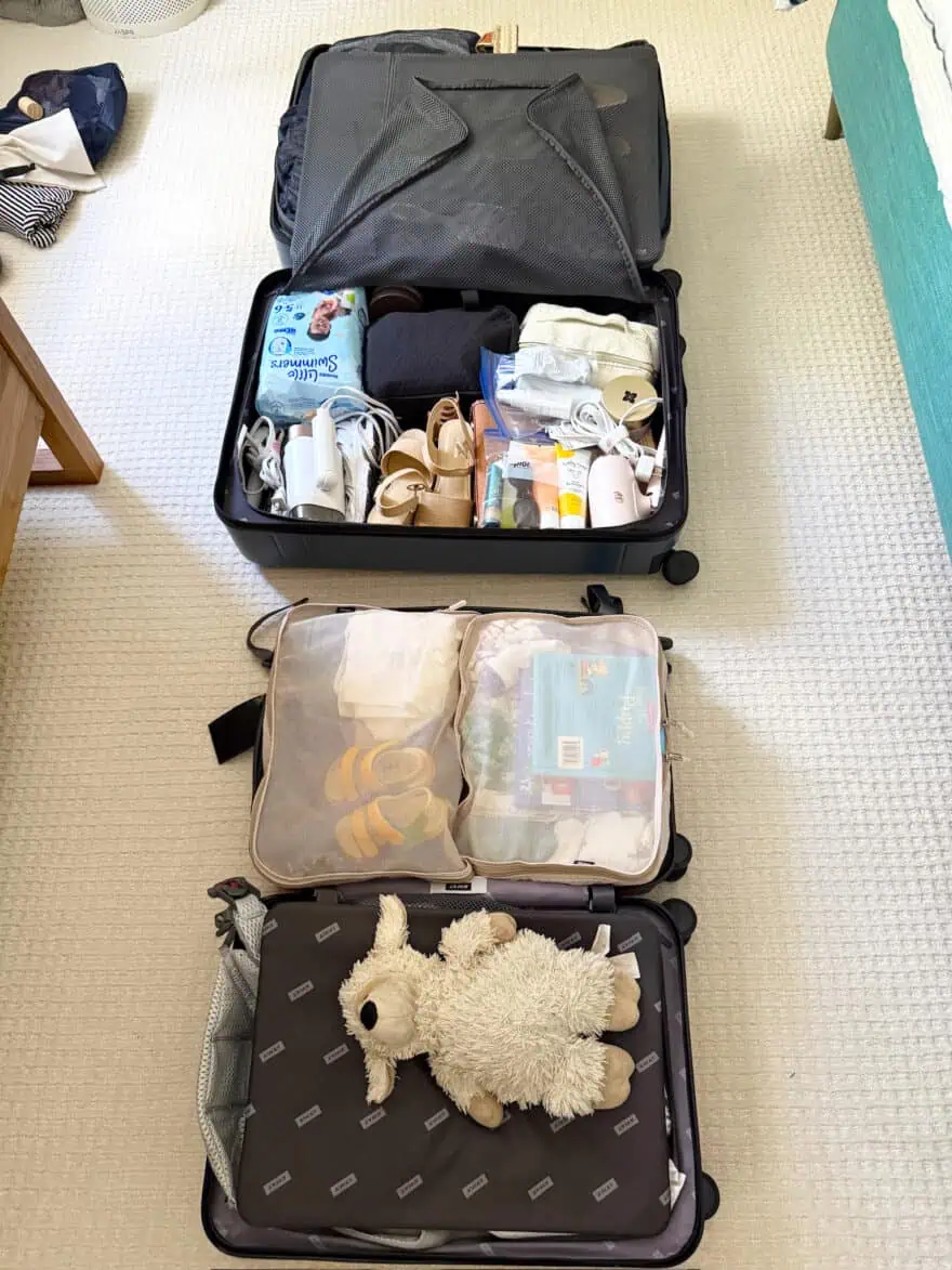 Suitcases open with packing cubes