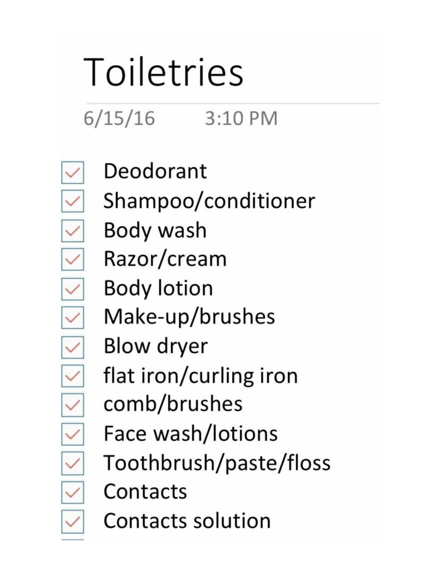 toiletries travel checklist