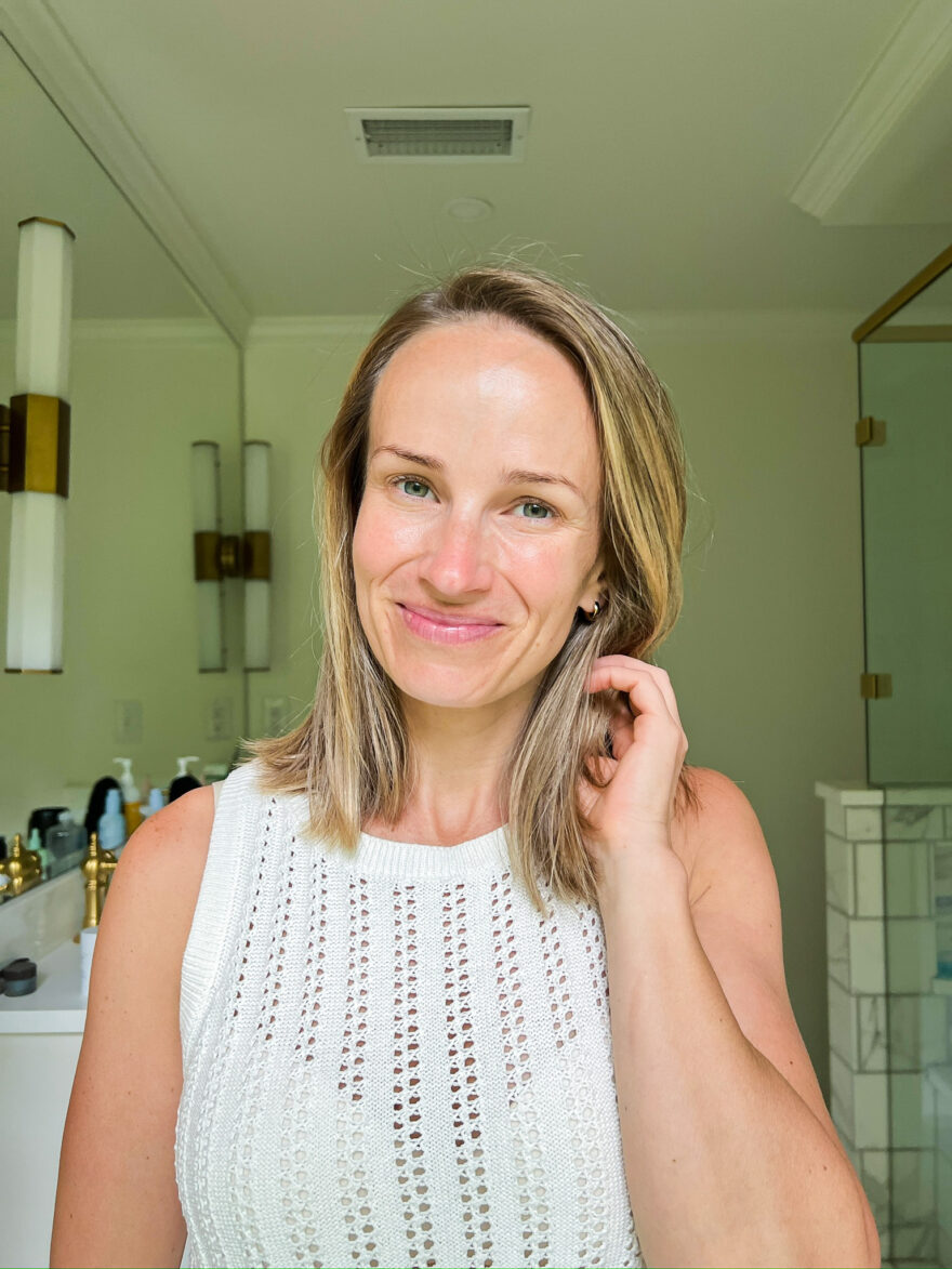 woman smiling and showing her skin after doing her Beautycounter Night Time Routine