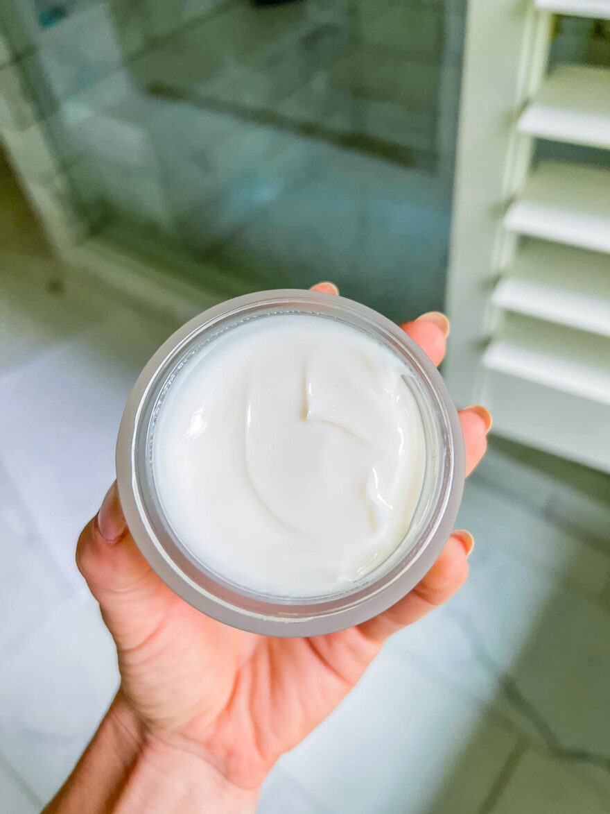 top view of an open bottle of Beautycounter Mighty Plump Ceramide Water Cream Review