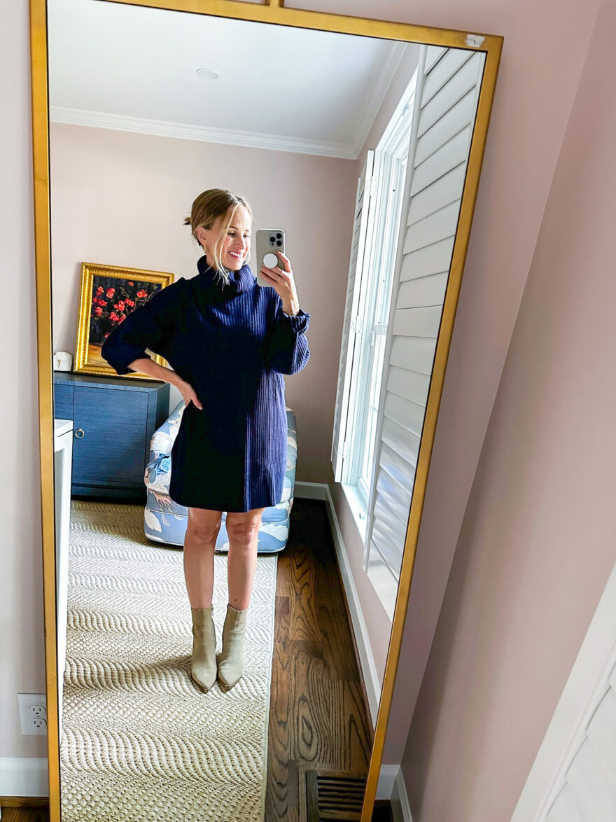 TeriLyn Adams wearing oversized sleeve sweater dress one of the Affordable Fall Dresses