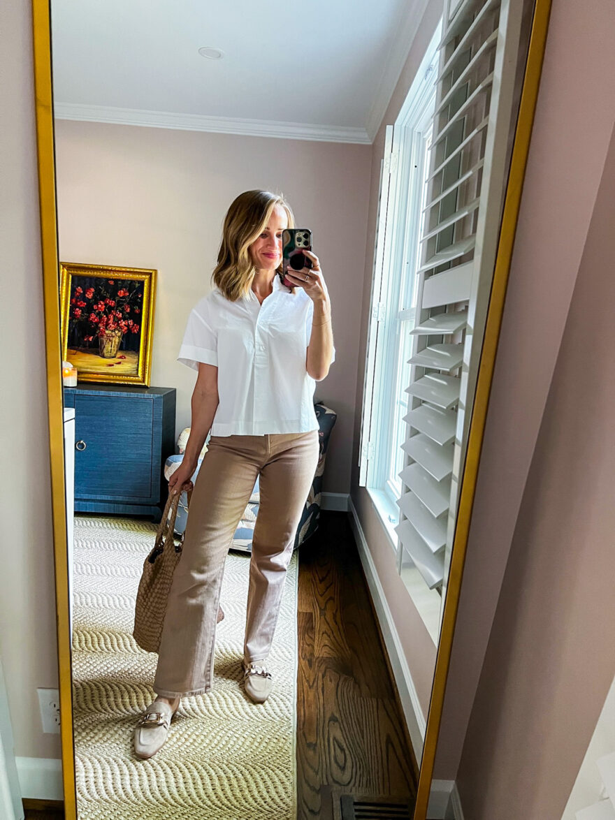 TeriLyn Adams wearing Colored jeans and a solid blouse as a Cute Teacher Outfits