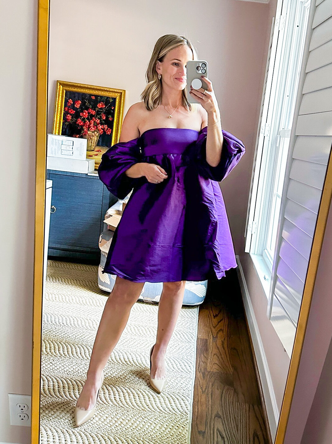 TeriLyn Adams wearing Purple Gitta Mini Dress for Random Everyday Amazon Essentials