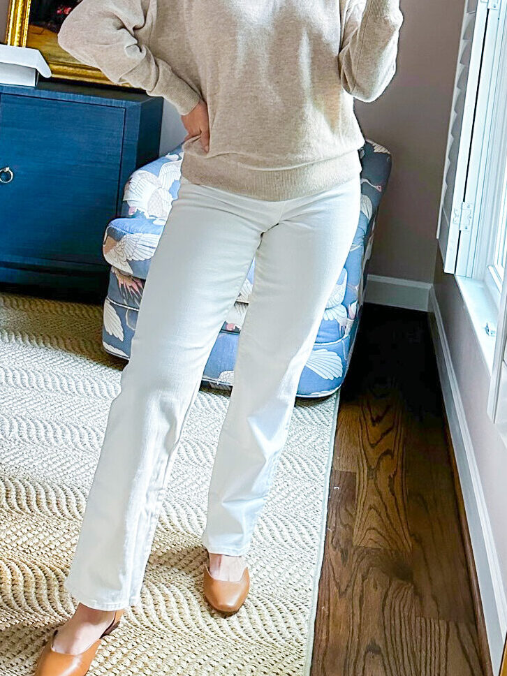 front details of Maternity Over-the-Belly Perfect Vintage Straight Jean in Tile White