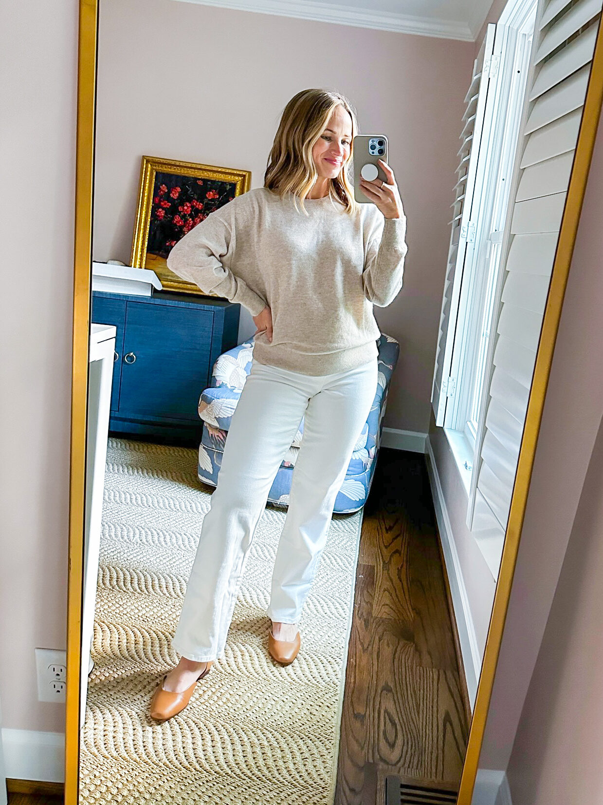 TeriLyn Adams taking a selfie while wearing The Lawrence d'Orsay Flat from Madewell Fall Finds