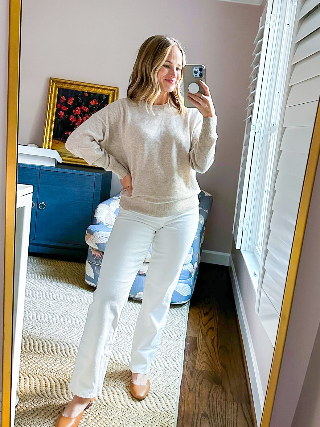 TeriLyn Adams  wearing (Re)sponsible Cashmere Oversized Crewneck Sweater one of Madewell Fall Finds