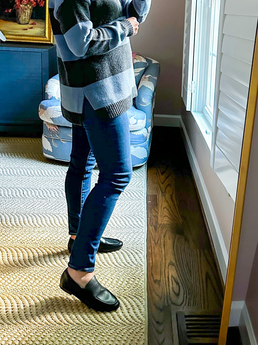 woman in Maternity Over-The-Belly High-Rise Skinny Jeans in Smithley Wash