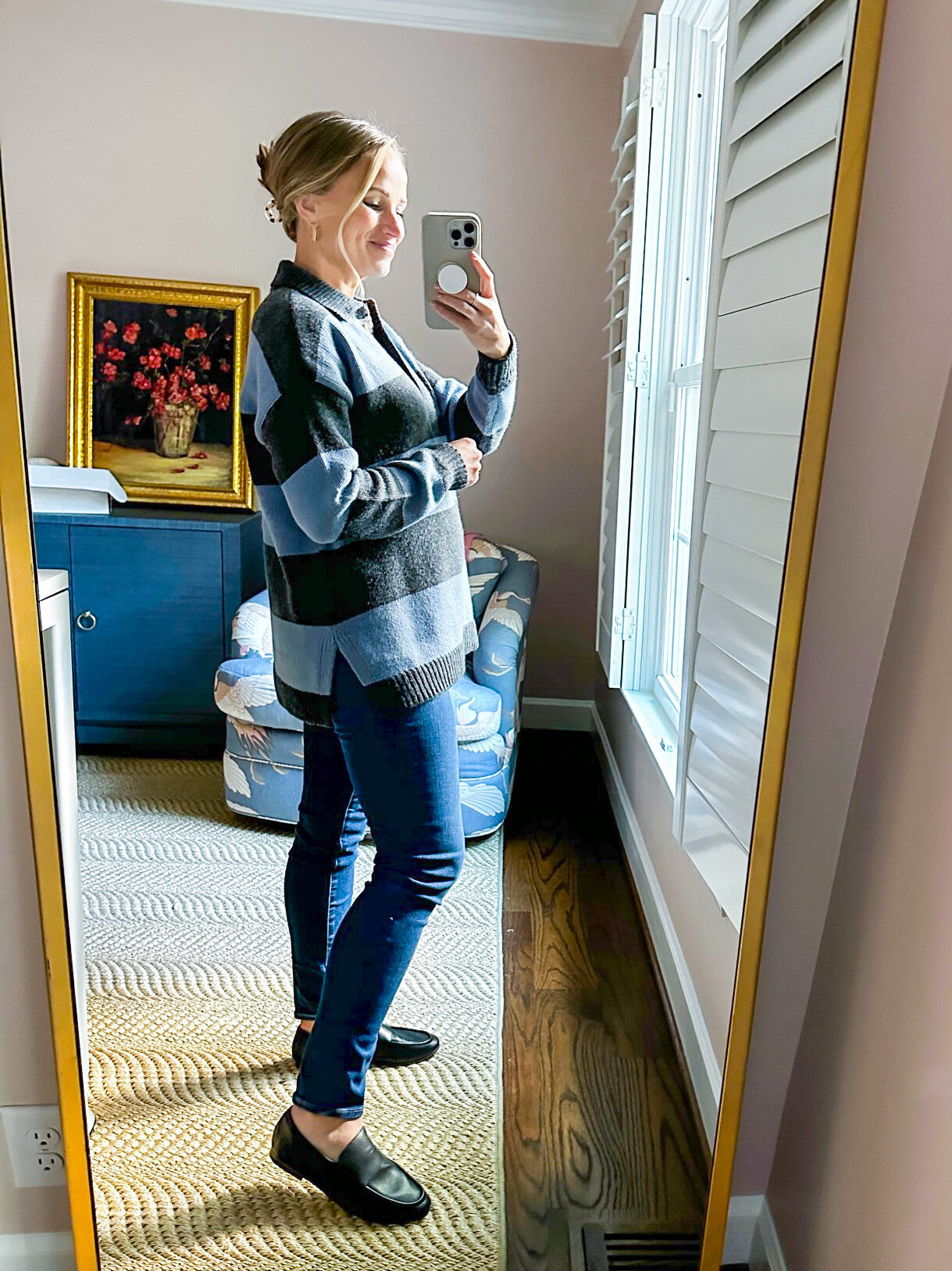TeriLyn Adams in Rugby Stripe Polo Sweater one of Madewell Fall Finds