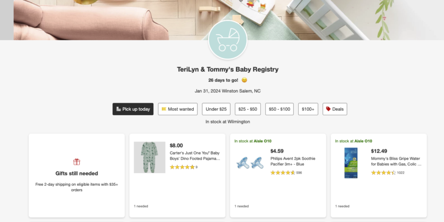 TeriLyn Adams Target Baby Registry dashboard