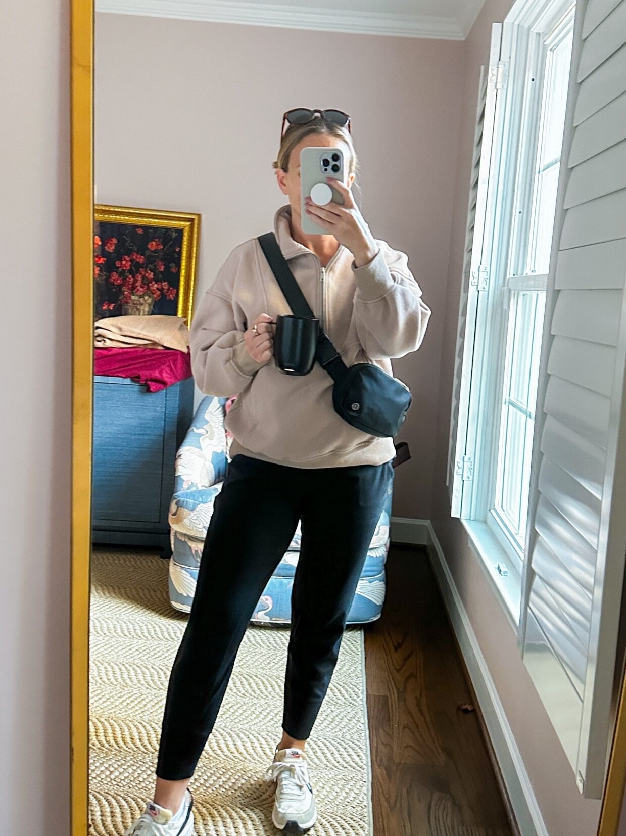 woman wearing Half Zip Oversized Sweatshirt and leggings