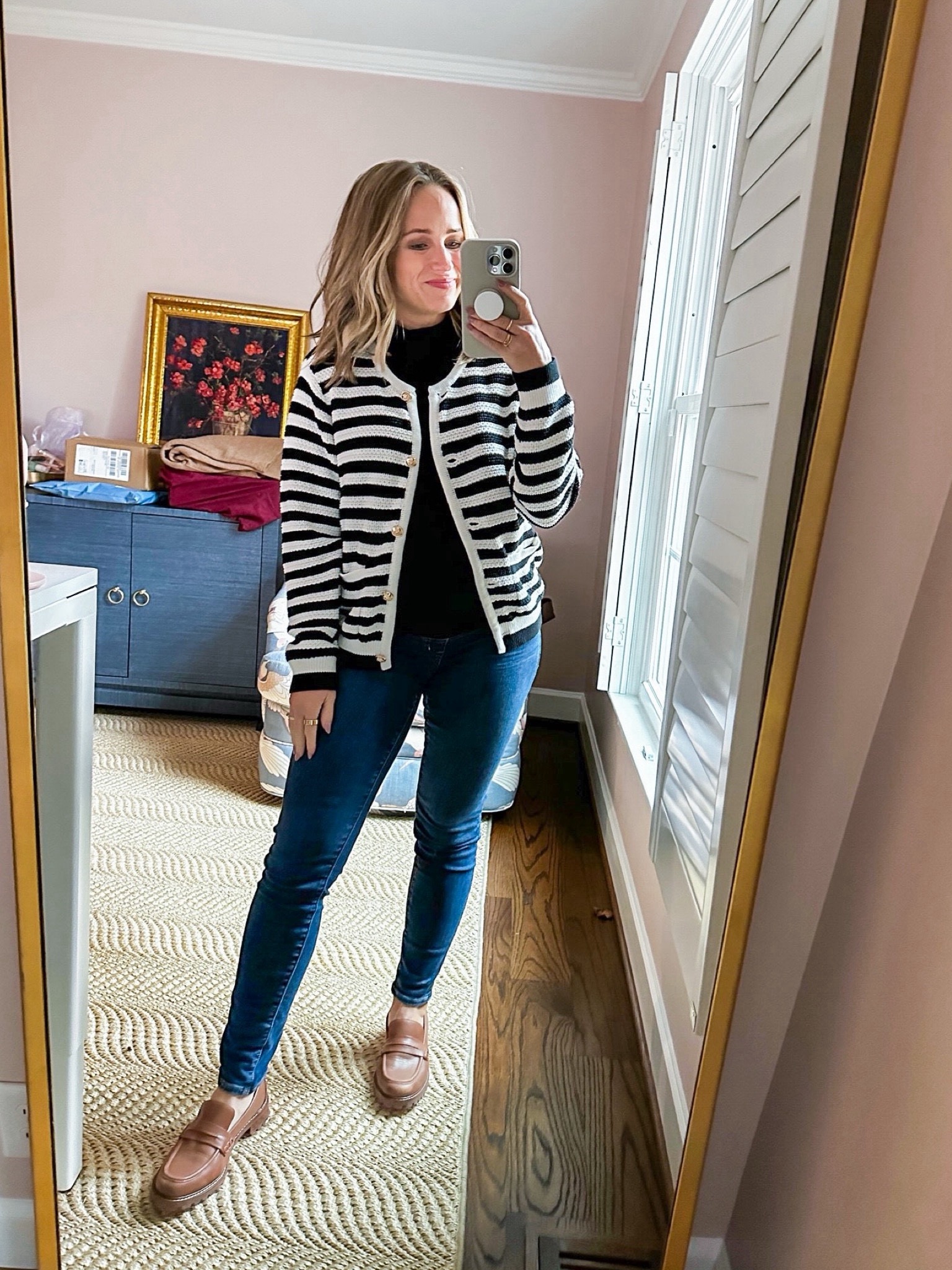 TeriLyn Adams wearing Relaxed Open Front Cardigan, non-maternity maternity clothes