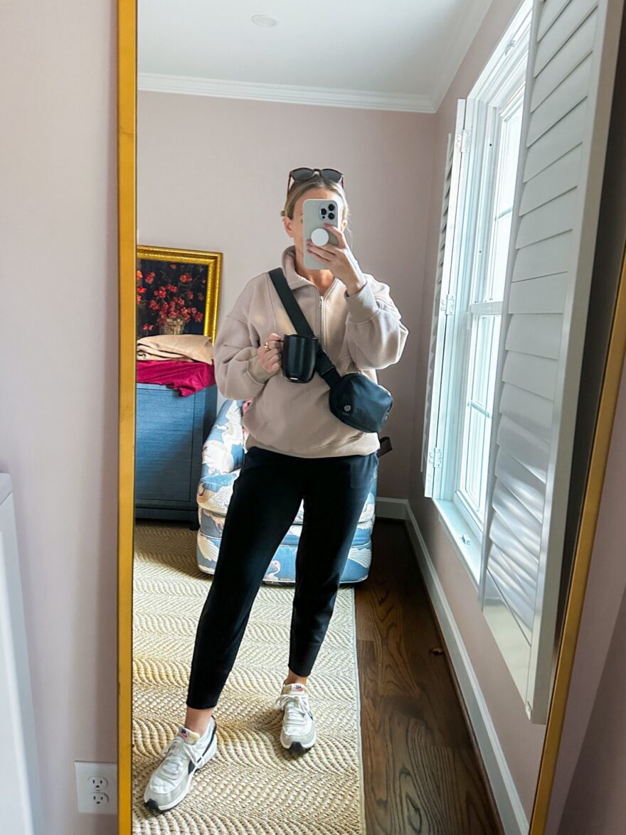 woman wearing Amazon Oversized Half Zip Pullover