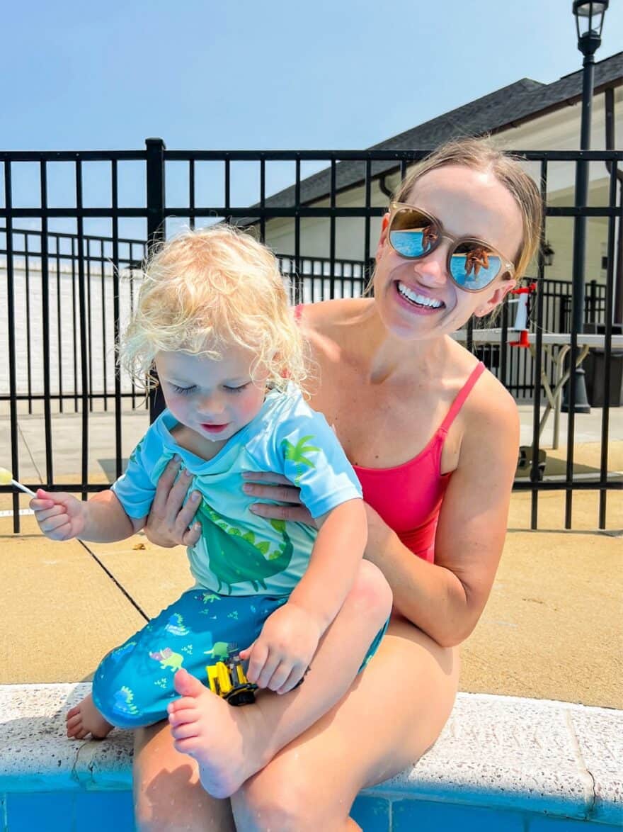 TeriLyn Adams with her son at the pool