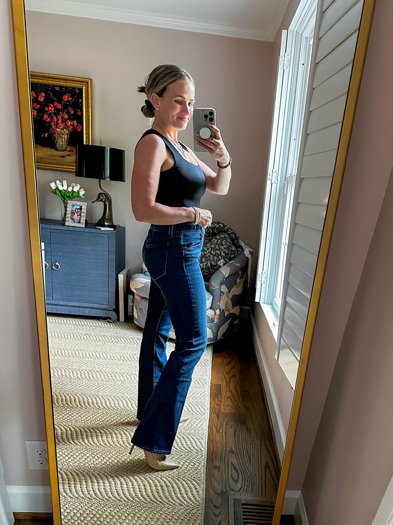 Woman wearing Joe's Jeans Provocateur with heels