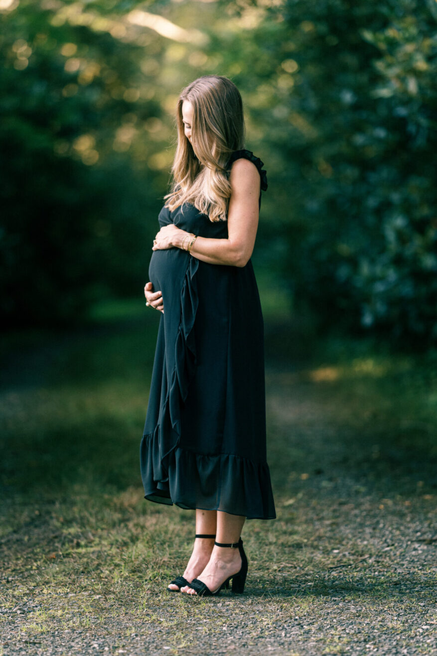 TeriLyn Adams pregnant wearing black block heel sandals