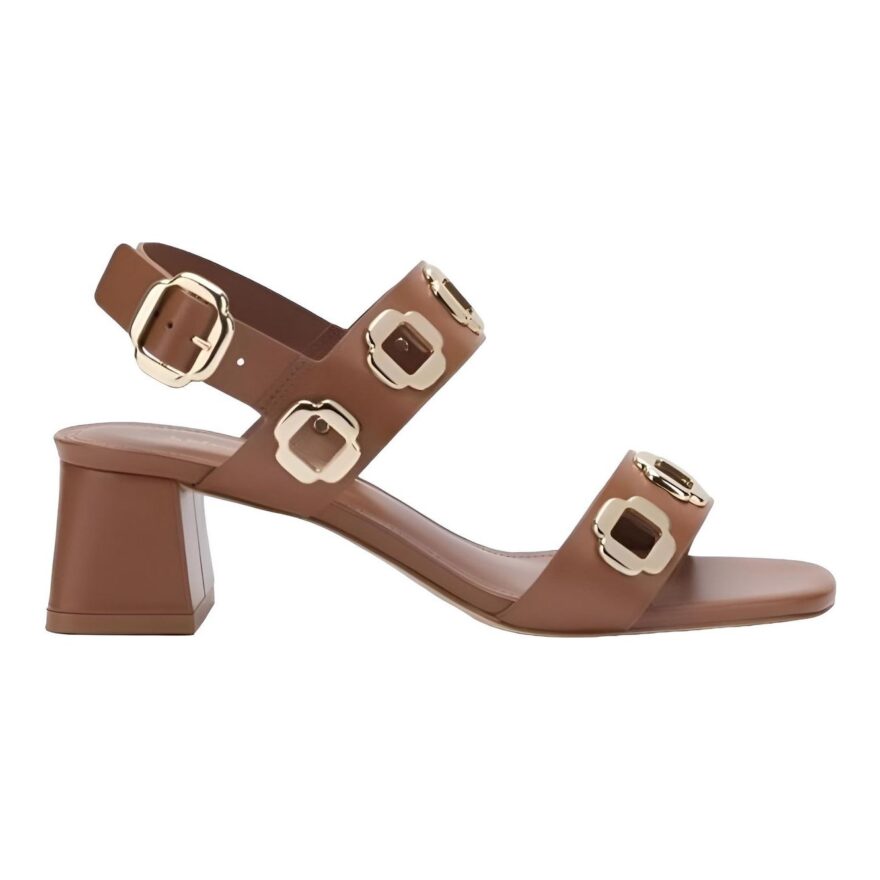 Larroudé caramel leather Milan sandal gold hardware pregnancy