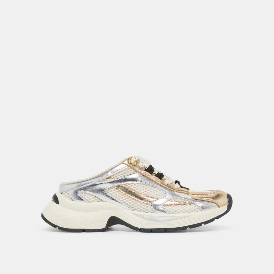 Dolce Vita Swayzy metallic leather sneaker mule with chunky platform sole
