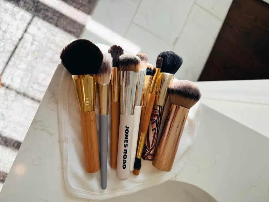 Makeup brushes drying after washing