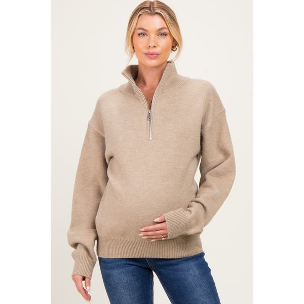 PinkBlush taupe half zip mock neck maternity sweater