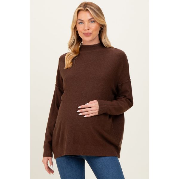 PinkBlush brown mock neck exposed seam maternity sweater