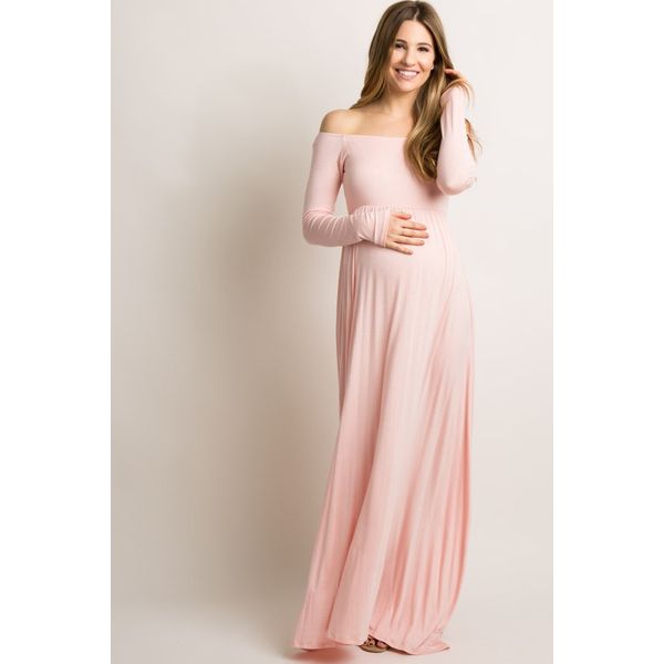 PinkBlush pink off shoulder maternity maxi dress