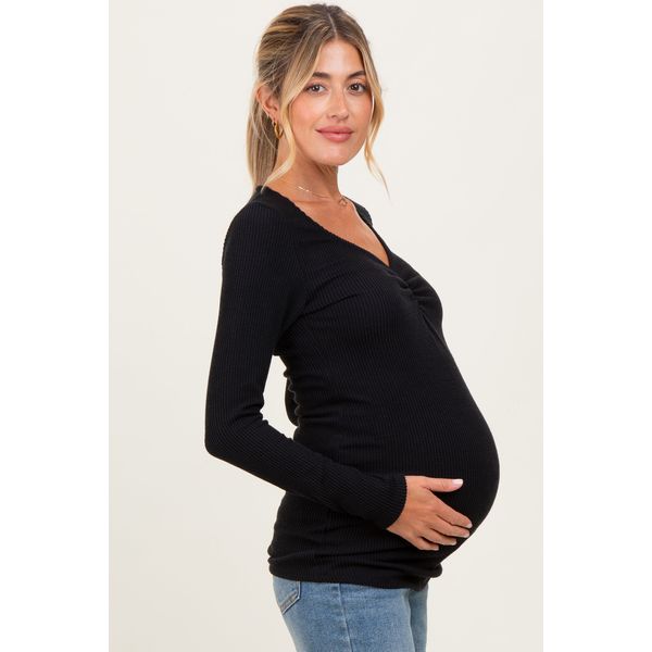 PinkBlush black sweetheart ribbed maternity long sleeve top