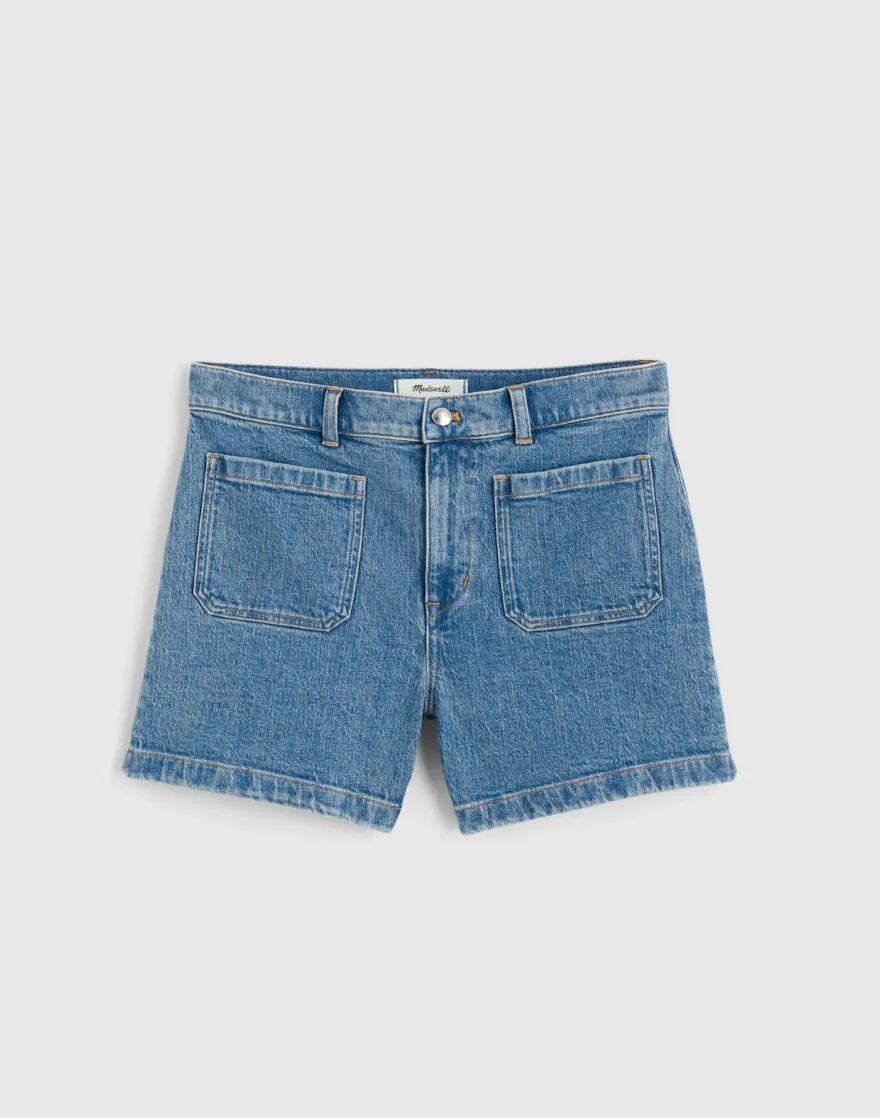 Madewell Emmett (Emmy) high-rise tailored denim shorts in medium wash