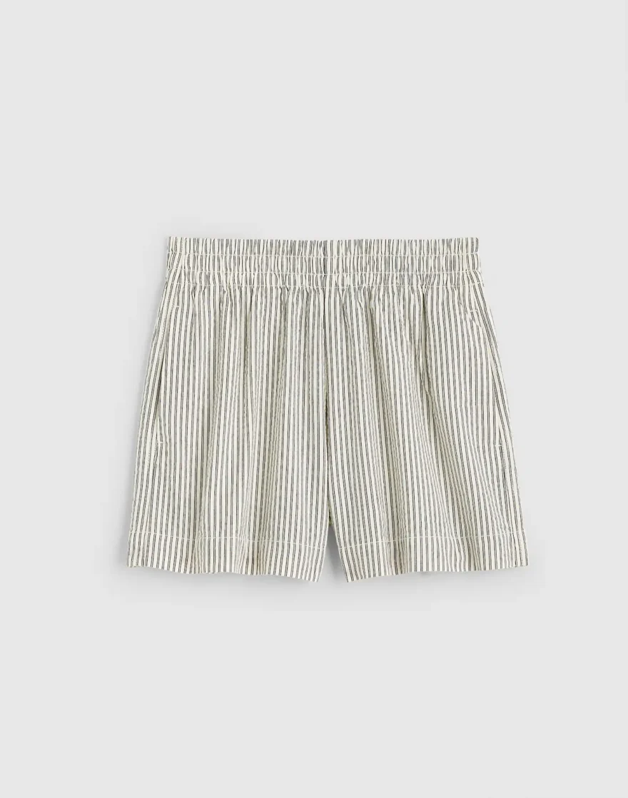 Madewell Pull-On Cotton Shorts in cream and navy stripe with elastic waist