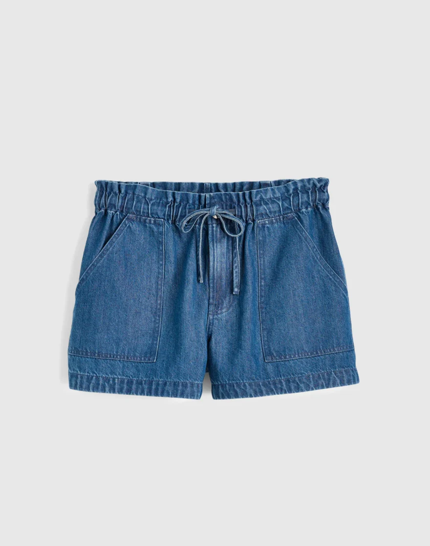 Madewell Pull-On Utility Short in Airy Denim with elastic drawstring waist