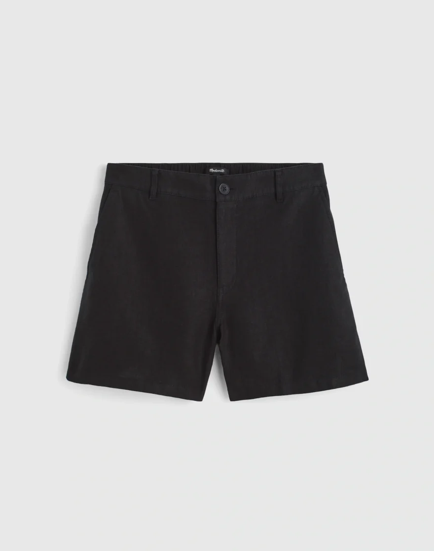 Madewell Zoe Short in 100% linen, black, with button-front closure