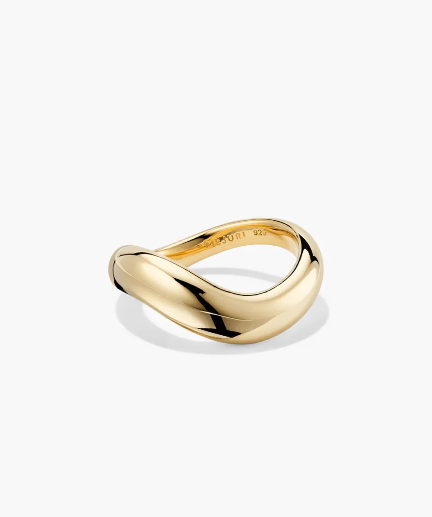 Mejuri Dôme Figure Ring in gold with smooth sculptural wave shape, Mejuri 925 stamp visible inside band