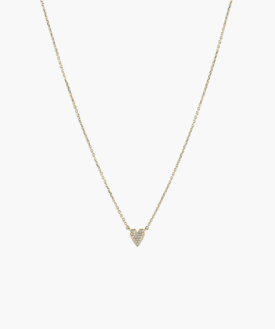 Mejuri Mini Heart Pavé Diamond Necklace on delicate gold chain against white background