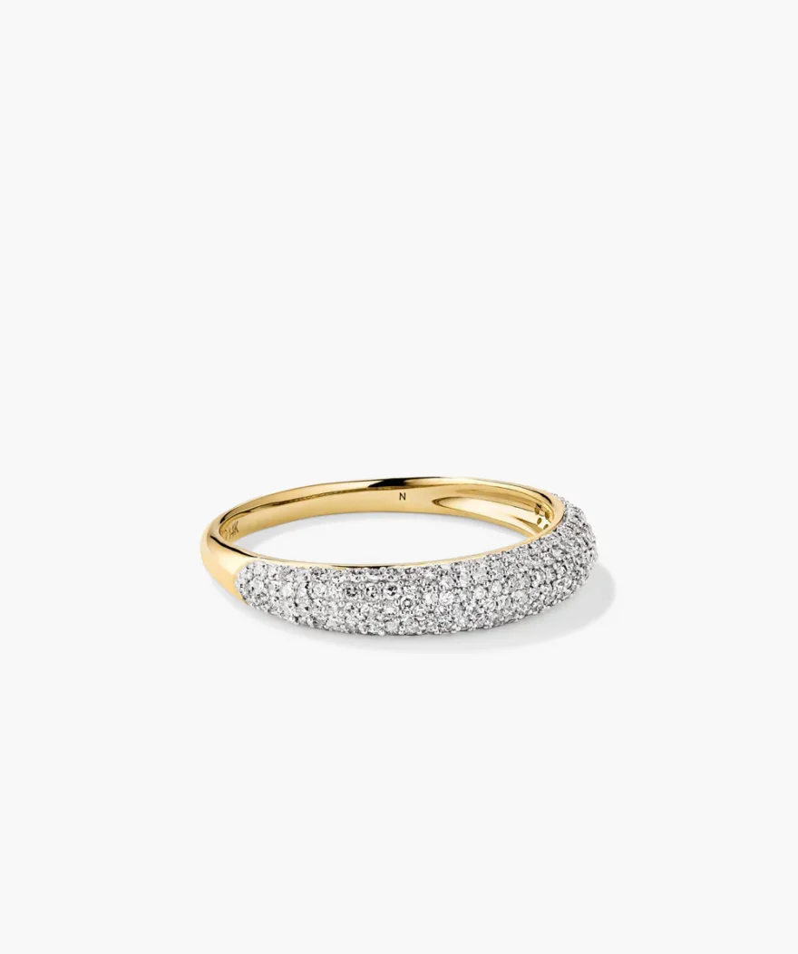 Mejuri Pavé Diamond Thin Dôme Ring in 14k gold with rows of pavé diamonds covering domed surface