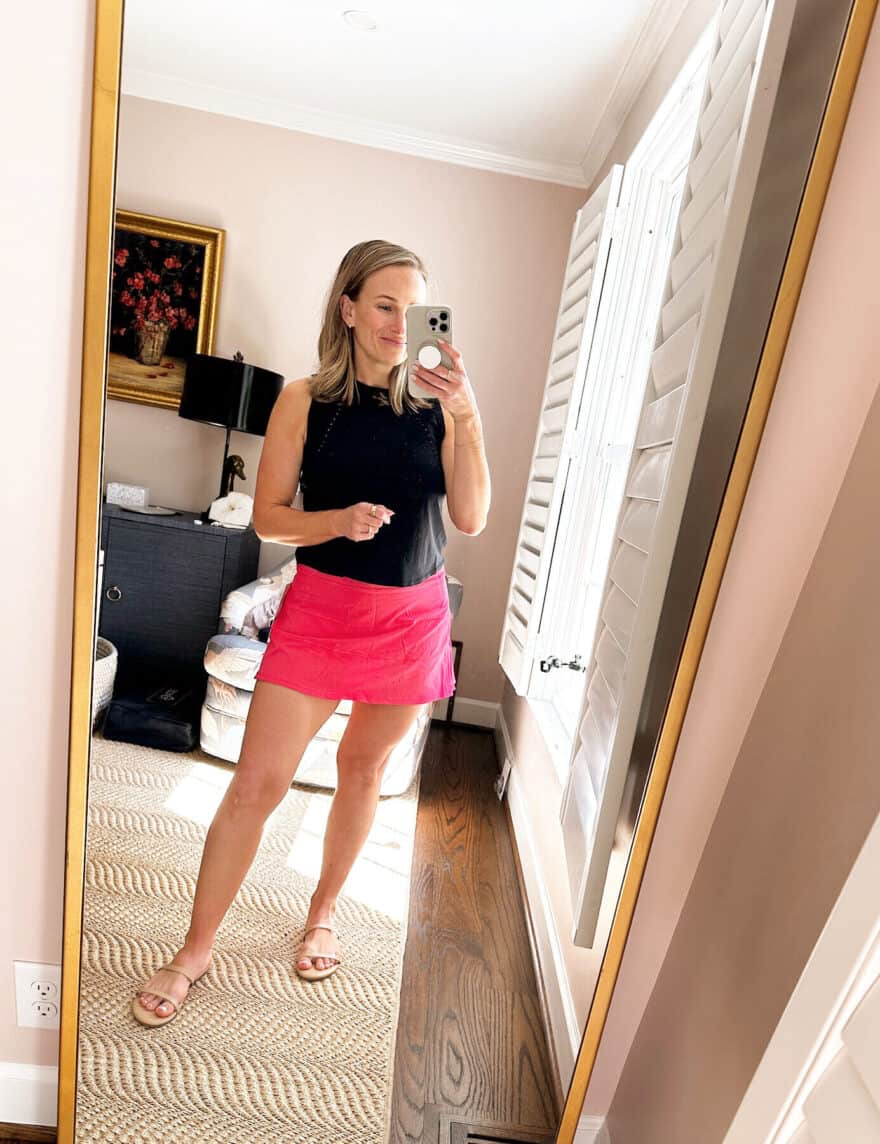 TeriLyn Adams wearing Lululemon skort and athleisure tank