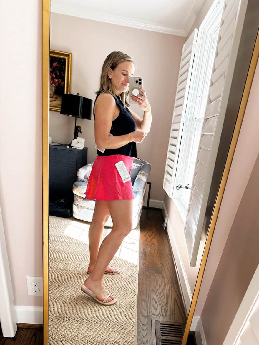 woman wearing lululemon athletic skort