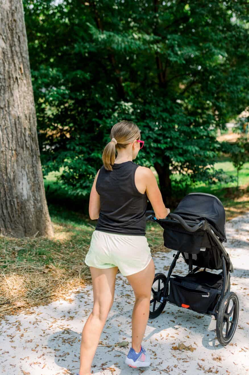 Woman walking with stroller
