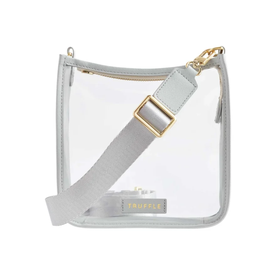 Truffle Clarity Mini Crossbody Carryall clear bag with adjustable strap