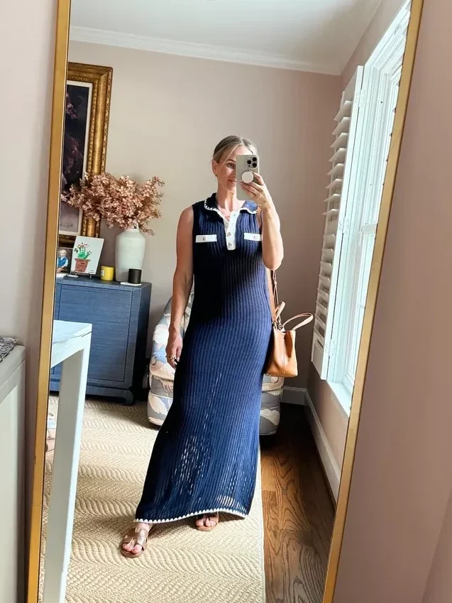 Woman wearing Polo midi dress from Nordstrom