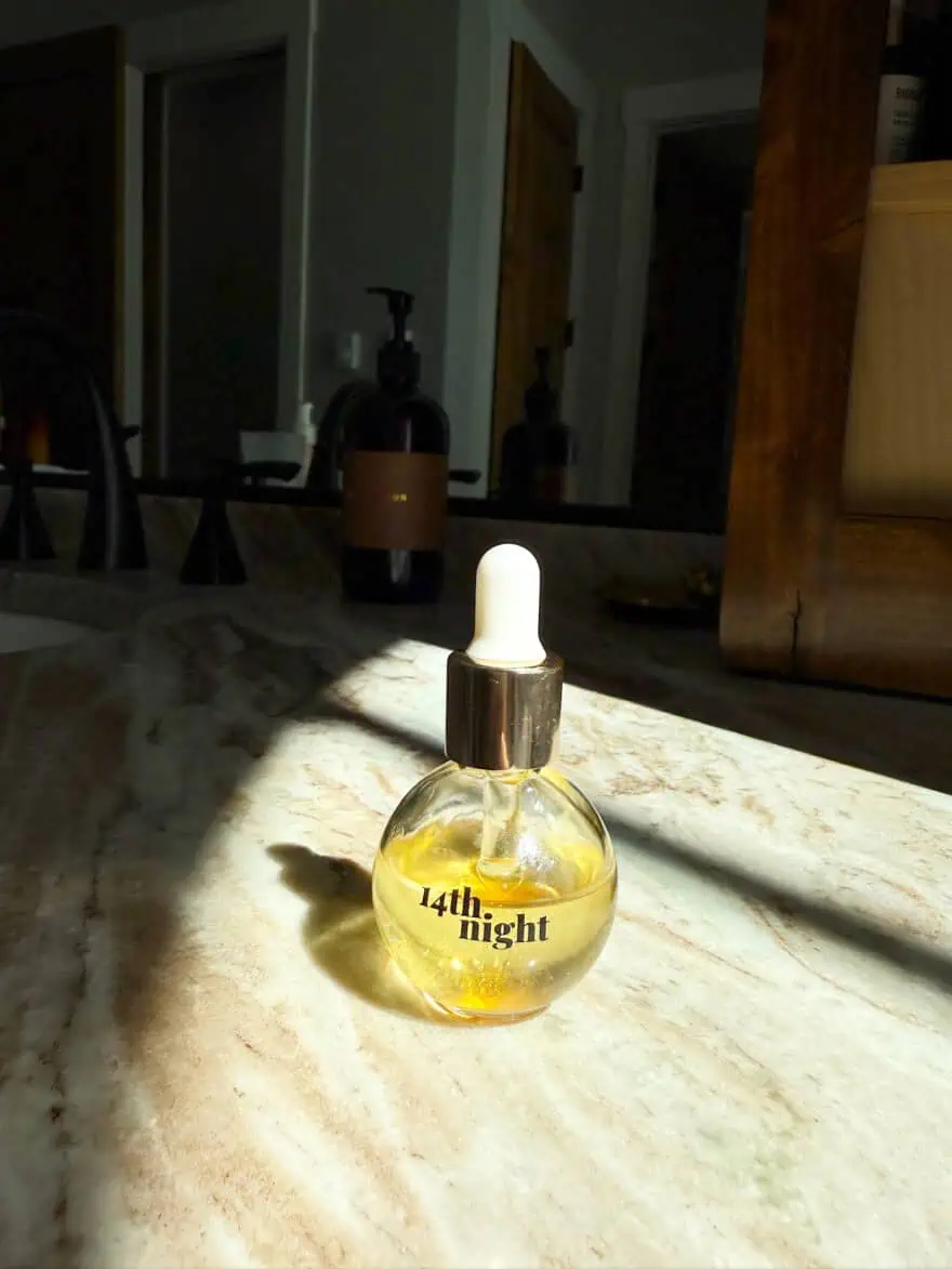 Hair oil sitting on a table
