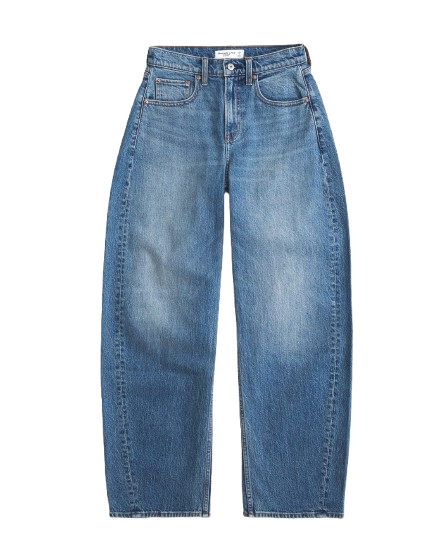 Abercrombie High-Rise Barrel Jeans in medium wash denim